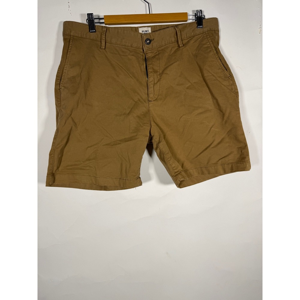 Flint and Tinder 365 Shorts Mens 34 Dark Tan Khaki Chino Stretch Cotton 7 Inseam